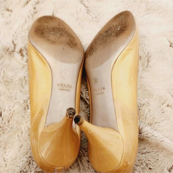 PRADA YELLOW PEEP TOE LEATHER PUMP SIZE 39 6.5 - Picture 10 of 12